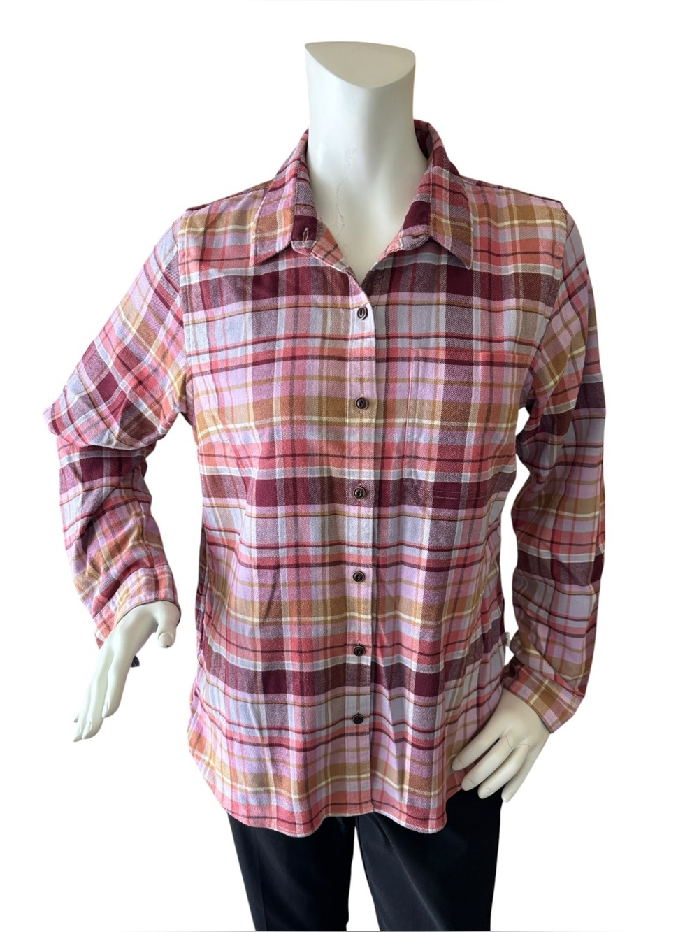 L.L. Bean Pink Plaid Cotton Blend Button-Down Shirt, Medium
